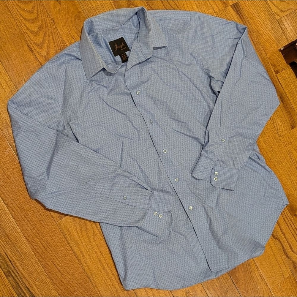 Jos. A. Bank Slim Fit Dress Shirt 16-34 Light Blue Plaid Cotton Button Front